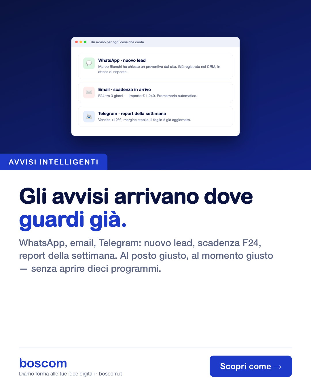 Gli avvisi giusti su WhatsApp, email e Telegram (senza aprire dieci programmi)